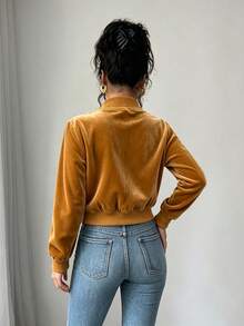 Elenzga 女款秋季天鵝絨舒適通勤夾克外套休閒派對款 - 金色 - 查看 2
