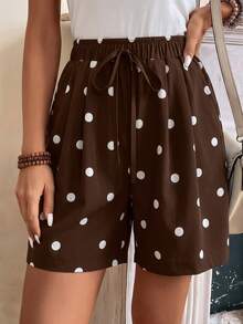 EMERY ROSE Women's Polka Dot Casual Versatile Daily Wear Shorts - Brown - View 1