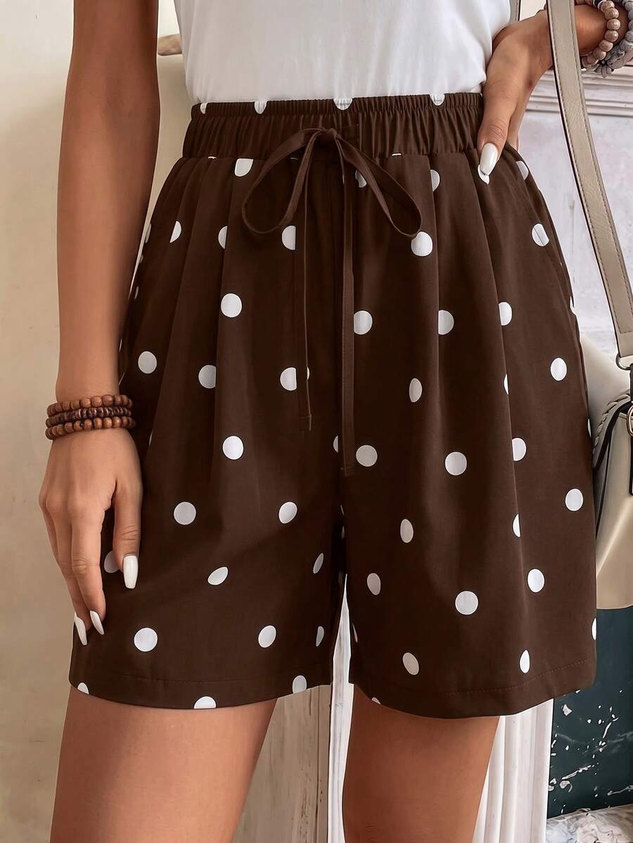 EMERY ROSE Women's Polka Dot Casual Versatile Daily Wear Shorts - Brown - View 1