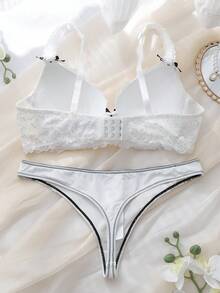 DelicateAllure 蝴蝶結前綁帶蕾絲文胸褲內衣套裝 - 白色 - 查看 2