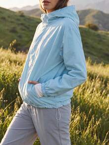 In My Nature Women's Solid Color Hooded Casual Versatile Daily Outdoor Jacket - Blue - View 1