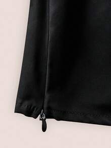 SHEIN LUNE 女款黑色夏季優雅辦公襯衫，圓領荷葉袖不對稱下擺休閒上衣，時尚度假通勤、海灘、假期穿搭 - 黑色 - 查看 5