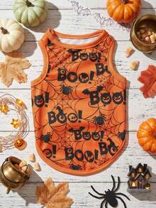 PETSIN 1pc Big Eyes BOO Spider Web Little Bat Printed Pet Tank Top Halloween Pet Soft Breathable Anti Hair Pet Clothes - Multicolor - View 2