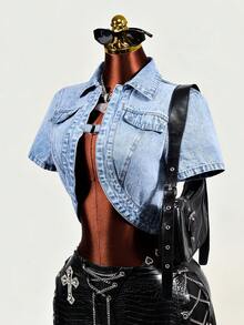 Mistrie Casual Denim Top For Women - Blue - View 6