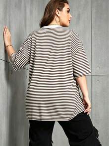 INAWLY Plus Size Colorblock Loose Fit Crew Neck T-Shirt - White - View 2
