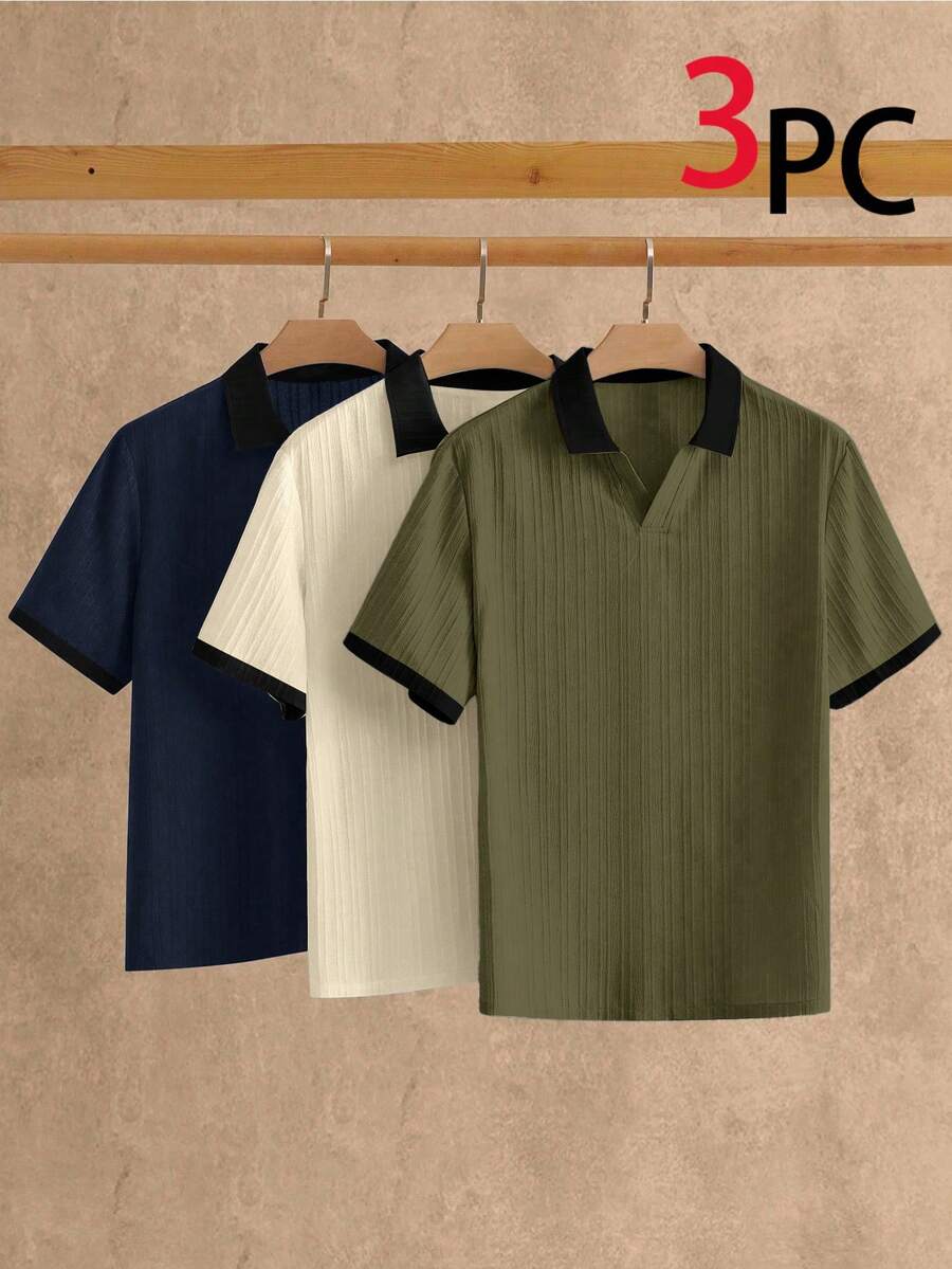 HIMLAND 3件組男士極簡冰絲觸感短袖 Polo 衫,夏季款 - 彩色 - 查看 1