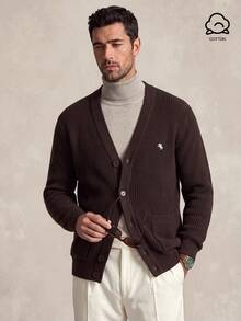 Lornavo Men's Knight Pattern Casual Versatile Daily Wear Cardigan Office Corporate Dark Brown Autumn - Coffee Brown - View 1