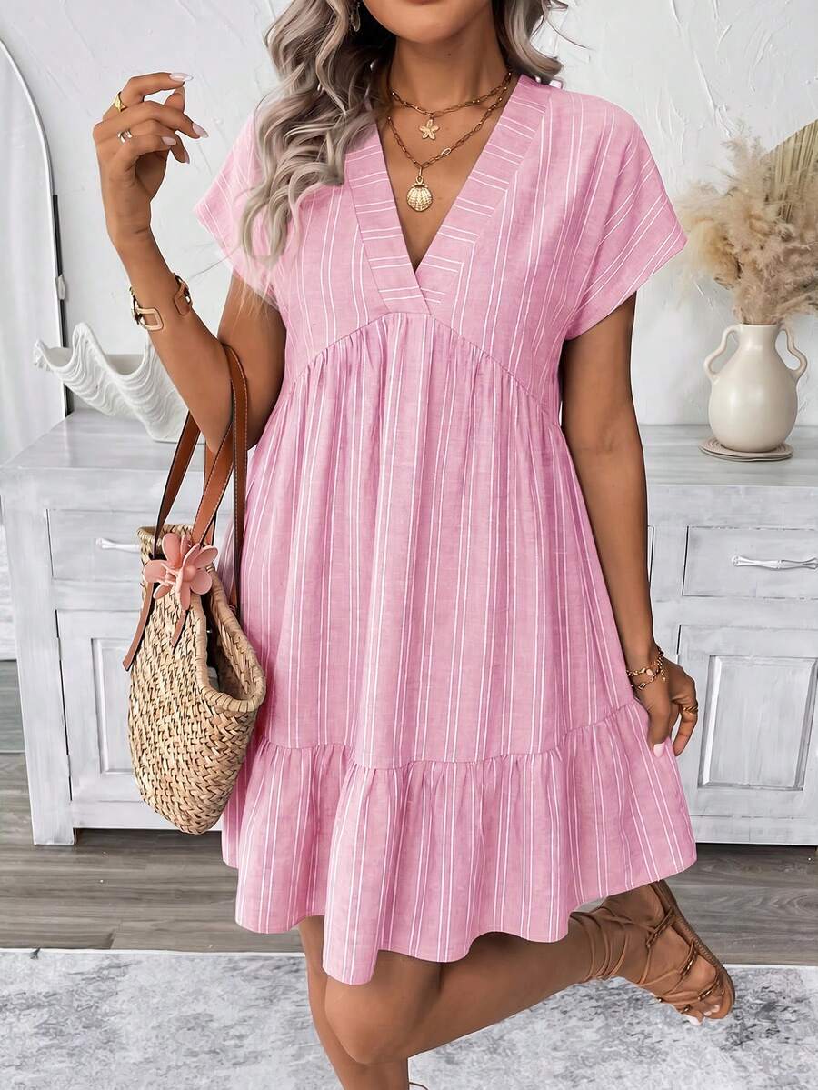 SHEIN LUNE Women's Striped Ruffle Hem Vacation Dress - Multicolor - View 1