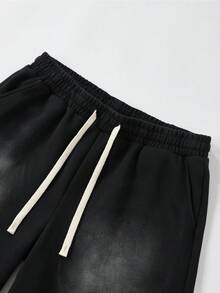 ROMWE MEN Essentials 男士水洗寬鬆短褲 街頭風復古 春/夏 - 黑色 - 查看 4