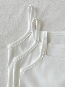 SHEIN 女童春夏細肩帶背心上衣與短褲純色/多色內著三件套「四季」 - 紫色 - 查看 3