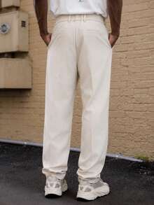 BelSigned BelSigned Men's Woven Casual High-Waisted Straight-Leg Suit Trousers, Long-Style, Suitable For Spring/Summer - Beige - View 2