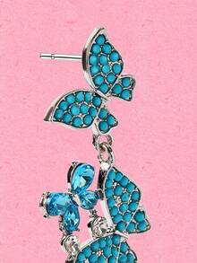 Popjeli A Summer Mori Small Fresh Butterfly Fringed Earrings. - Blue - View 8