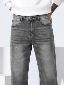 QuarKem Men's Washed Grey Denim Jeans Casual Versatile Slim Fit Long Pants - Grey - View 7