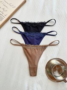 Napfluff 3pcs Multi-Color Women's Thong Panties - Multicolor - View 5