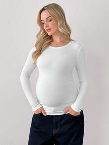 Modmama 3件組孕婦純色圓領休閒百搭日常外出長袖T恤套裝 - 彩色 - 查看 7