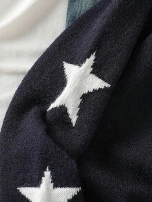 SHEIN 女童美式國旗設計針織毛衣，星條紋圓領長袖套頭衫，柔軟秋冬款，聖誕萬聖節日常休閒旅行穿搭 - 寶藍色 - 查看 5