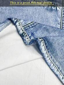 SHEIN 新款热销牛仔印花修身迷你连衣裙 - 彩色 - 查看 3