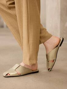 MOTF PREMIUM Zapatos planos de mujer de cuero dorado con punta redonda, estilo casual y sencillo para ir al trabajo - Oro 1 - Ver 7