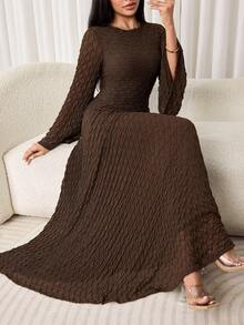 Veilorie Women's Solid Color Casual Party Arab Style Extra Long Dress - Coffee Brown - View 2