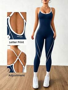 Dewbera Dewbera Seamless Backless Fitted Sports Jumpsuit - Teal Blue - View 2