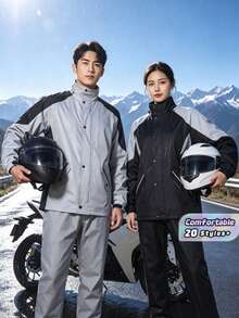 SHEIN Unisex Adult Separate Rain Jacket & Pants Set, Full Body Heavy Rainproof Motorcycle Riding Rain Suit With Adjustable Hood, Full Coverage Waterproof Rain Gear For Work, Travel & Outdoor Activities - Men's and women's styles - View 1