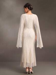 Cheriluna Maternity Maternity Lace Maxi Dress, Apricot Elegant, Multi-Wear Design, Can Be Tied Short Or Worn As A Shawl, Slimming And Flattering, Suitable For Pregnancy Weddings, Evening Parties And Other Formal Occasions - Apricot - View 2