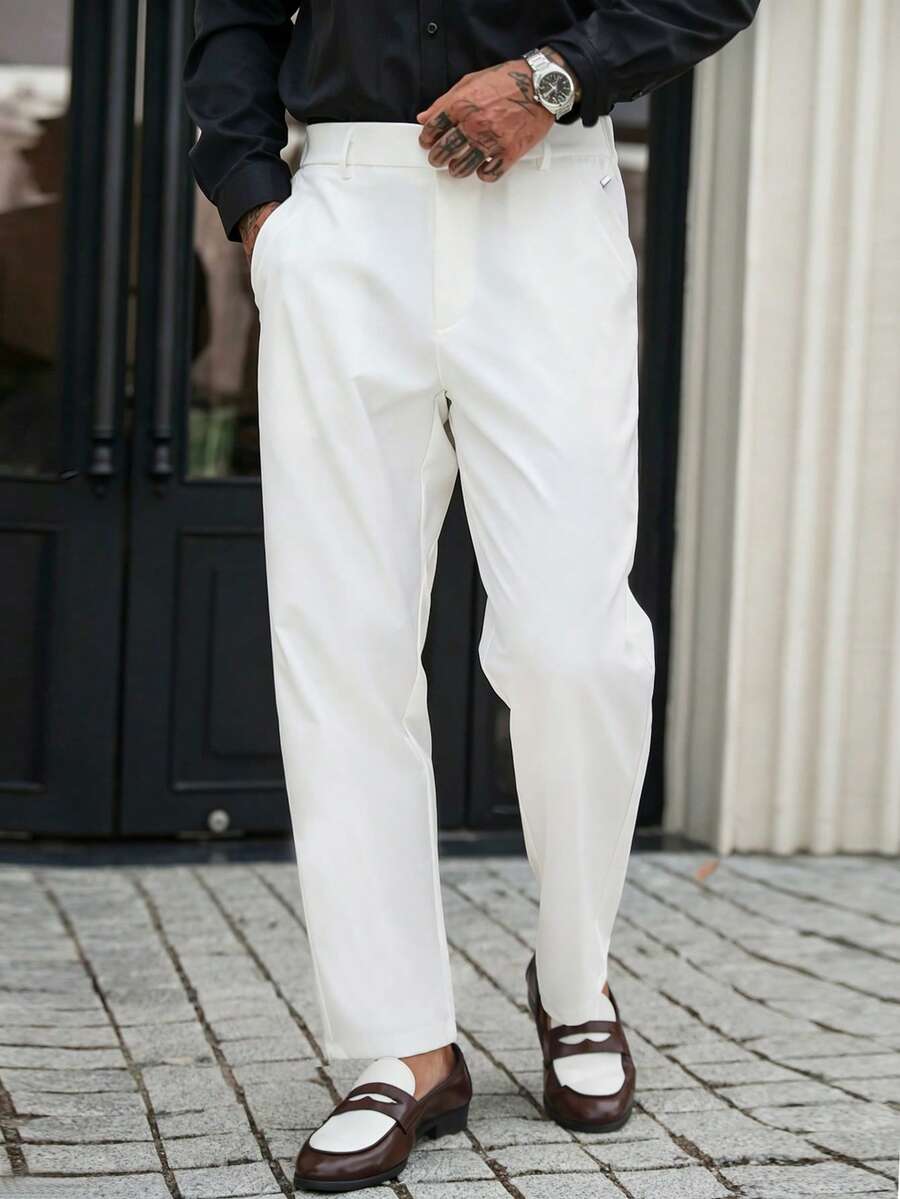 Manfinity Mode Men's Solid Color Casual Daily Business Suit Pants With Pockets - White - View 1