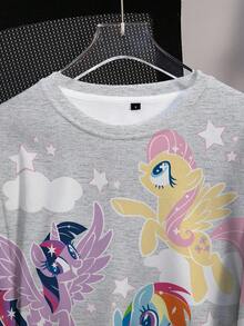 My Little Pony X SHEIN 女款圓領長袖休閒全印花運動衫 - 白色 - 查看 3