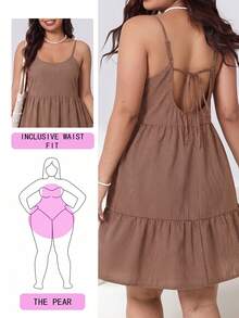 Solflare Plus Size Vacation Plaid Ruffle Hem Cami Dress - Multicolor - View 1