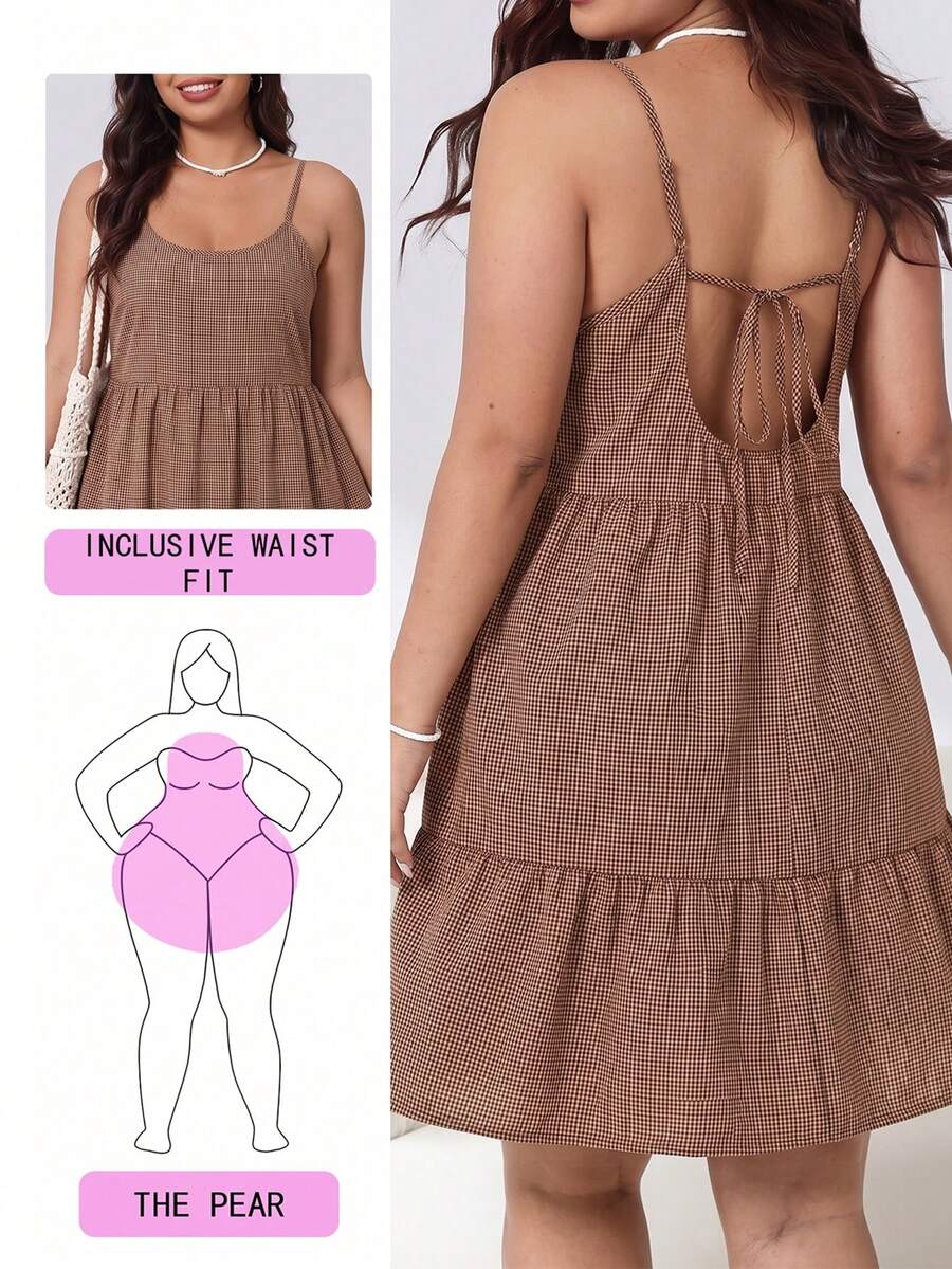 Solflare Plus Size Vacation Plaid Ruffle Hem Cami Dress - Multicolor - View 1
