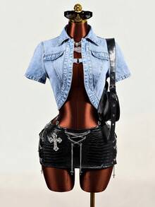 Mistrie Casual Denim Top For Women - Blue - View 4