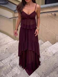 Aloruh Women's Elegant Purple-Red Knit Set, Bohemian Romantic Camisole Top + Skirt 2-Piece Set, Suitable For Commuting And Dating,Y2K,Summer 2pcs.Beach,Boho - Purple - View 4