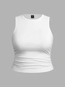 SHEIN CURVE+ 3件組女款大尺碼純色休閒圓領背心上衣套裝，適合四季穿著 - 彩色 - 查看 9