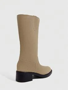Daringsoles 復古麂皮厚底側拉鍊中筒靴 - 卡其色 - 查看 3