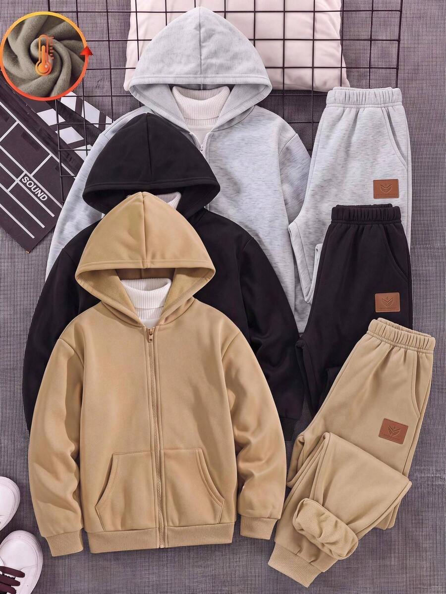 SHEIN 2件組，買一送一，兒童青少年男孩休閒秋季連帽衛衣套裝