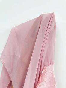 GlowEve CURVE Women's Plus Size Jacquard Shiny Dusty Pink Patchwork Chiffon Mid-Length Dress Wedding Evening Summer Elegant - Pink - View 4