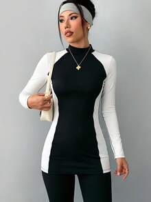 SHEIN With My Calm Middle Eastern Style 2-Piece Colorblock Long Pants & Long Sleeve Women's Sports Set - Multicolor - View 2