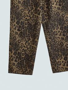 Celana Jeans Pria Model Retro Amerika Motif Leopard Ukuran Besar Potongan Longgar Lurus, Desain High Street - Coklat - View 8