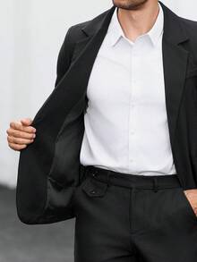 Manfinity Mode Men's Solid Color Casual Business Suit Set, Made Of Textured Fabric, Suitable For Daily Commute, Relaxed Work Environment Or Semi-Formal Occasions, Also An Ideal Gift For Boyfriend And Husband - Black - View 8