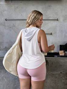 Gameset SHEIN Sport Women's Plus Size Letter Print Hooded Sports Tank Top Yoga Fitness - White - View 2
