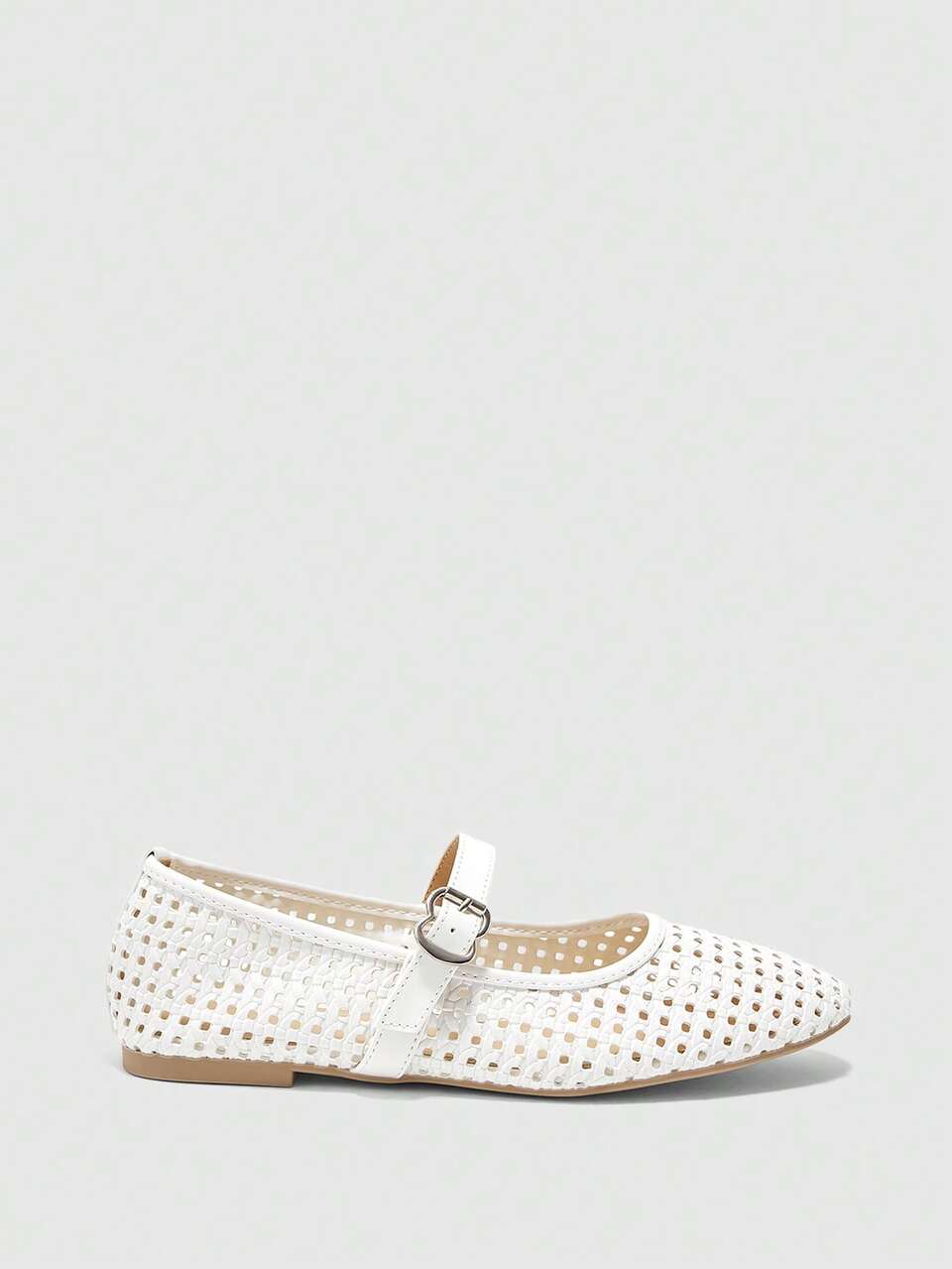 CUCCOO BIZCHIC Woven Hollow Buckle Mary Jane Flat Shoes Metal Buckle Belt Design Can Be Freely Adjusted And Elastic, And It Is Not Easy To Lose The