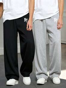 2件組 Vacaura 男款極簡休閒時尚運動直筒運動長褲，黑灰雙色，適合春、秋、冬三季 - 彩色 - 查看 8