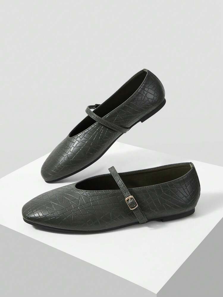 MOTF WOMEN TEXTURED SQUARE TOE FLAT SHOES FOR CHRISTMAS SPRING SHOES - Dark Green - View 4