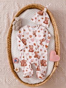 2 Potong Baju Terusan Bayi Rajut Lembut Lengan Panjang Model Musim Gugur/Dingin dengan Motif Beruang Lucu di Seluruh Permukaan, Hadiah Terbaik untuk Bayi Baru Lahir - MultiWarna - View 4