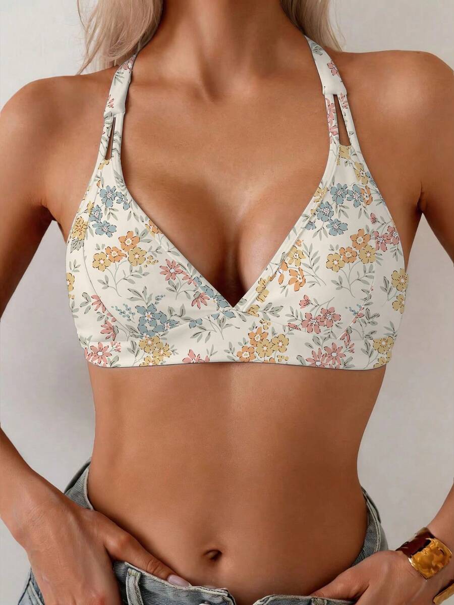 Swim Mod Women's Solid Color Criss-Cross Back Tie Bikini Top, Minimalist Casual - Multicolor - View 1