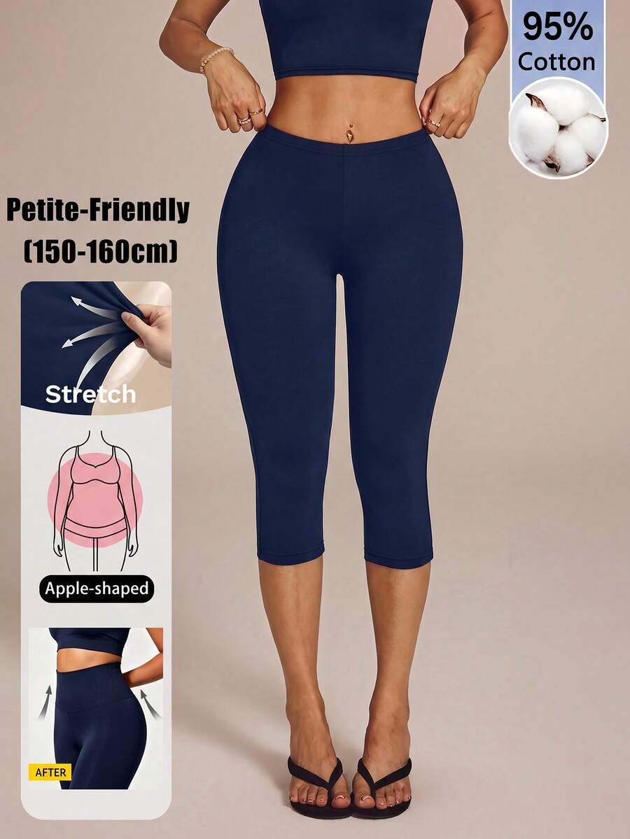 SHEIN PETITE 女款 95% 棉 3/4 長度修身顯瘦內搭褲 - 藏蓝色 - 查看 1