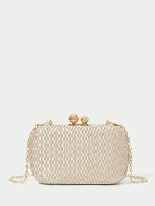 SHECARRY Ladies Fashion Gold Dinner Bag, Shiny Grid Square Clutch Bag For Parties, Dinners, Festivals, Christmas, New Year, Dress Matching - Gold - View 6
