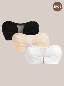 Barelissa 3件組無肩帶內衣 女款網布拼接抹胸內衣 - 彩色 - 查看 4