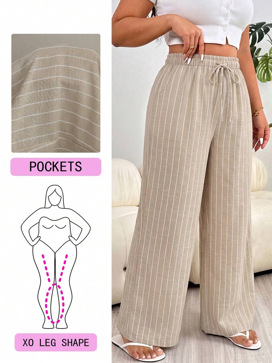 Solflare Plus Size Casual Striped Straight Leg Pants For Vacation - Multicolor - View 1