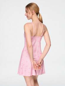 Bonmuse Fresh Pink Plaid & Ditsy Floral Sweet Women's Loungewear Dress - Pink - View 2